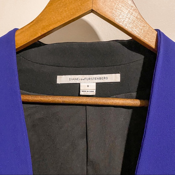 Diane Von Furstenberg Paulette Black & Blue Open Blazer Size 8 - Picture 7 of 8